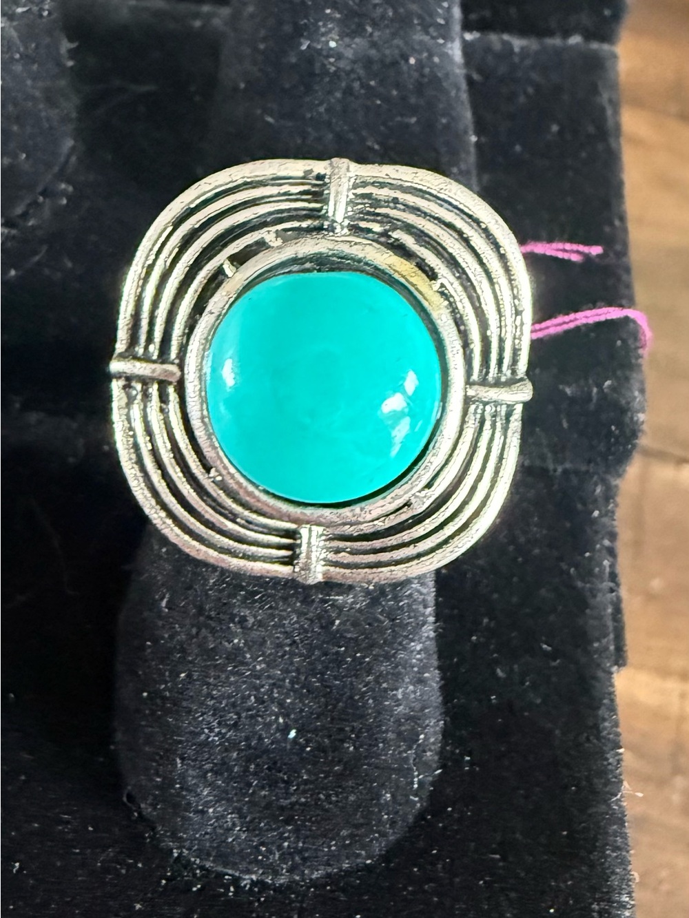 Sterling-Effect Silver Ring with Turquoise Cabochon